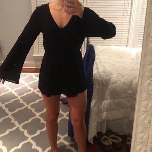 PLANET BLUE black long bell sleeve romper